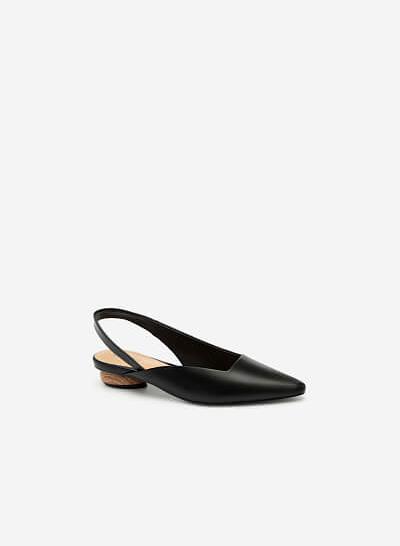 Hài Slingback Gót Thấp Vân Gỗ - BMN 0386 - Màu Đen