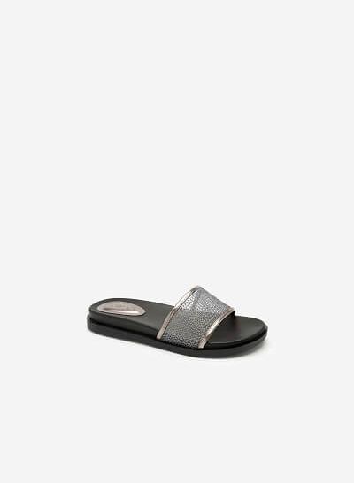 Dép Quai Ngang Đan Lưới Metallic - DXP 0150 - Màu Xám Khói Đậm