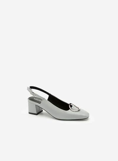 Giày Slingback Gót Trụ Vuông Trang Trí Khóa Bạc - BMN 0397 - Màu Xám Nhạt