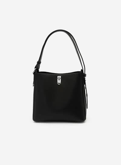 Túi Tote Đáy Hộp Phối Khóa Cài Kim Loại - TOT 0058 - Màu Đen