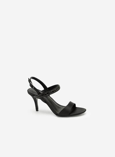 Giày Sandal Cao Gót Satin Quai Đính Pha Lê - SDN 0658 - Màu Đen