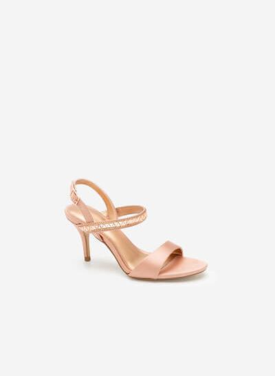 Giày sandal cao gót satin quai đính pha lê - SDN 0658 - Màu hồng