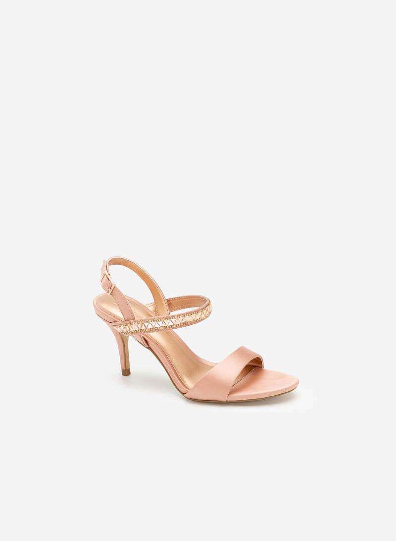 Giày sandal cao gót satin quai đính pha lê - SDN 0658 - Màu hồng - VASCARA