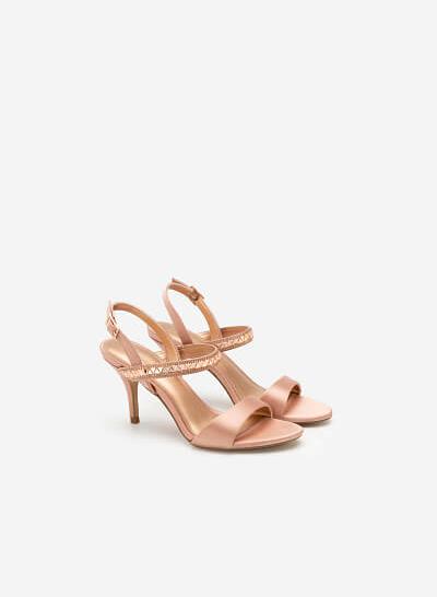 Giày sandal cao gót satin quai đính pha lê - SDN 0658 - Màu hồng - VASCARA