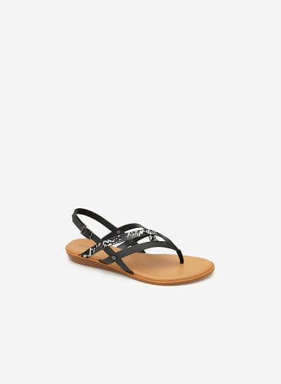 Giày Sandal Quai Đan Phối Vân Da Rắn - SDK 0306 - Màu Đen