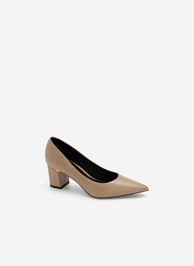 Giày Cao Gót Mũi Nhọn Gót Phối Metallic - BMN 0429 - Màu Be Đậm