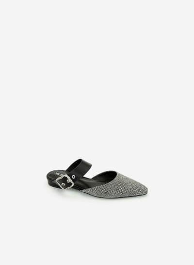 Hài Mule Phối Cói Quai Cài To Bản - DXP 0154 - Màu Đen