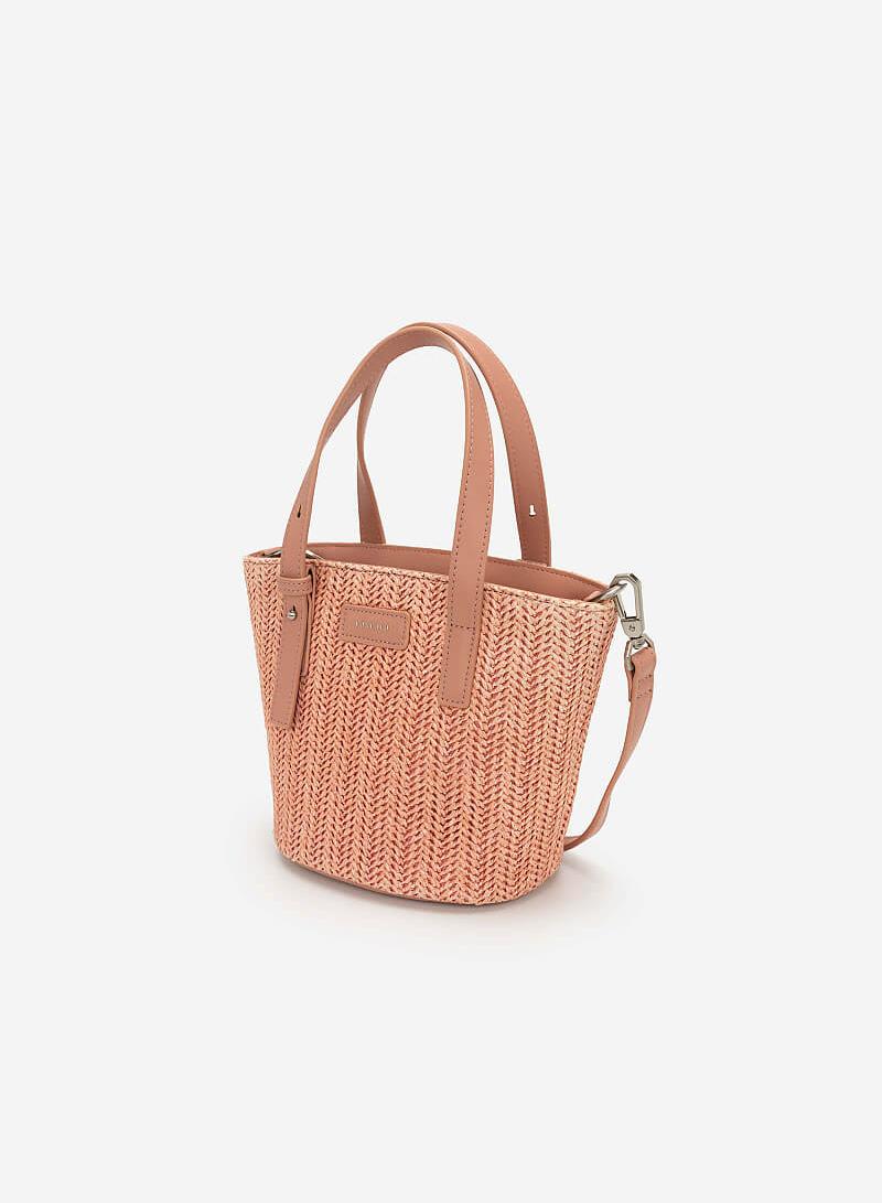 Túi xách cói quai da - TOT 0065 - Màu hồng - vascara.com