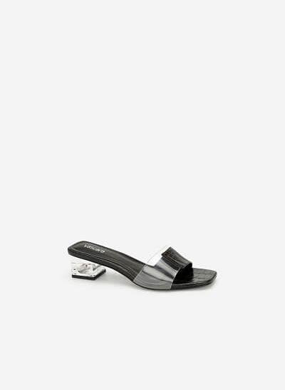 Hài Gót Trụ Vân Cá Sấu Crystal - GNN 0145 - Màu Đen