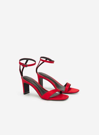 Giày Cao Gót Ankle Strap Satin Charming - SDN 0670 - Màu Đỏ - VASCARA