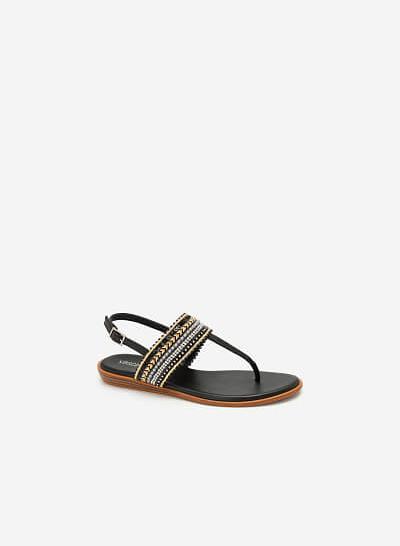 Giày Sandal Quai Ngang Họa Tiết Thổ Cẩm - SDK 0310 - Màu Đen