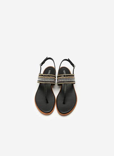 Giày Sandal Quai Ngang Họa Tiết Thổ Cẩm - SDK 0310 - Màu Đen - VASCARA
