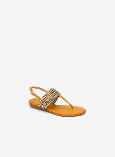 Giày Sandal Quai Ngang Họa Tiết Thổ Cẩm - SDK 0310 - Vàng Đậm