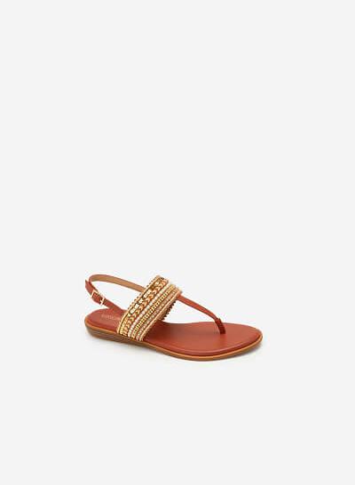 Giày Sandal Quai Ngang Họa Tiết Thổ Cẩm - SDK 0310 - Cam Đậm