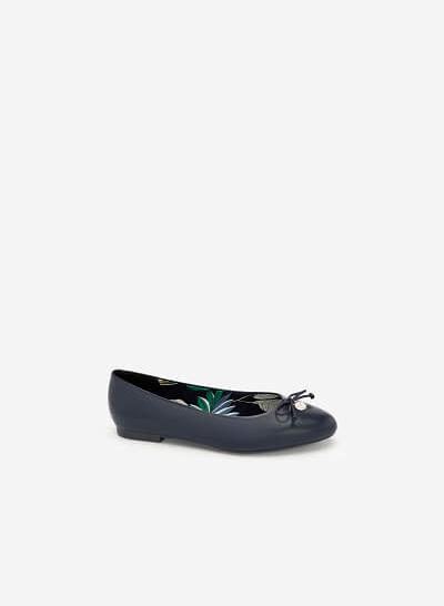 Giày Búp Bê Đính Nơ Phối Họa Tiết Nhiệt Đới - GBB 0417 - Màu Xanh Navy