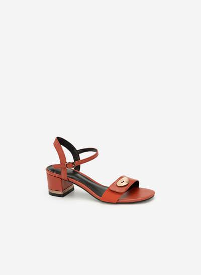 Giày Sandal Quai Phối Nubuck Trang Trí Kim Loại - SDN 0665 - Màu Cam Đậm