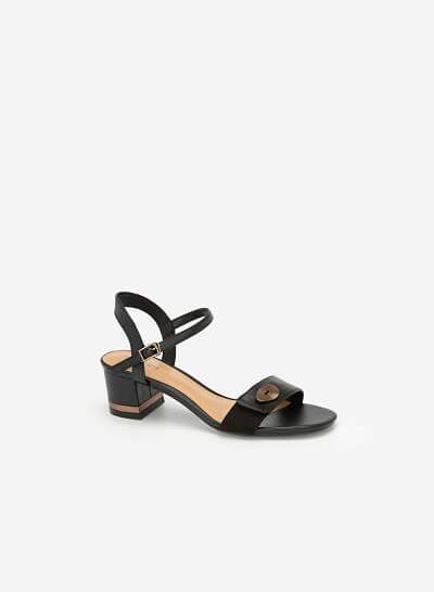 Giày Sandal Quai Phối Nubuck Trang Trí Kim Loại - SDN 0665 - Màu Đen