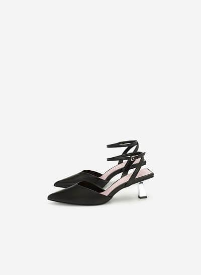 Giày ankle strap gót metallic - BMN 0425 - Màu đen - VASCARA