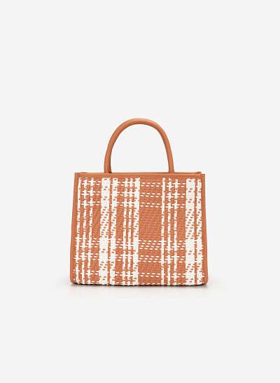 Túi Xách Tay Đan Họa Tiết Glen Plaid - SAT 0258 - Màu Cam