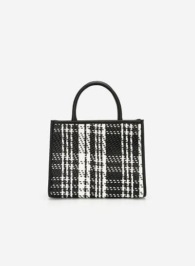 Túi Xách Tay Đan Họa Tiết Glen Plaid - SAT 0258 - Màu Đen