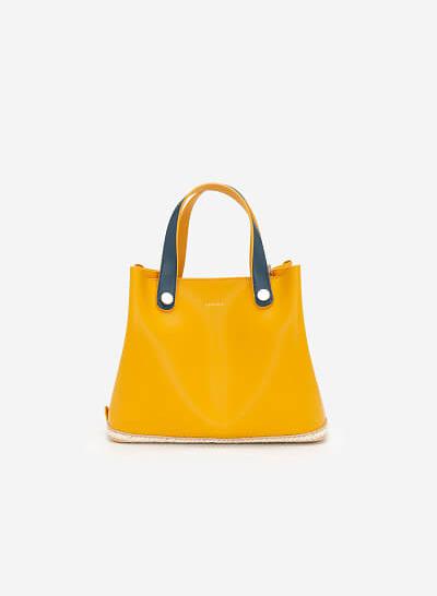 Túi Tote Đáy Viền Cói Quai Hai Màu - TOT 0066 - Màu Vàng