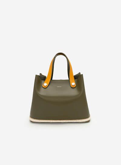 Túi Tote Đáy Viền Cói Quai Hai Màu - TOT 0066 - Màu Xanh Rêu