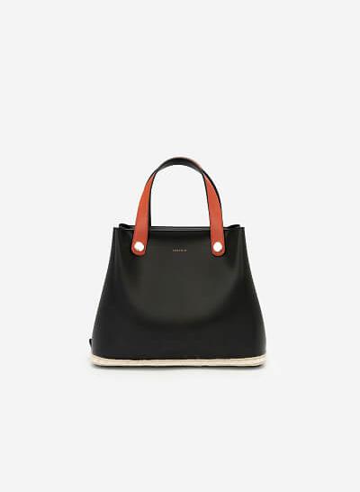 Túi Tote Đáy Viền Cói Quai Hai Màu - TOT 0066 - Màu Đen