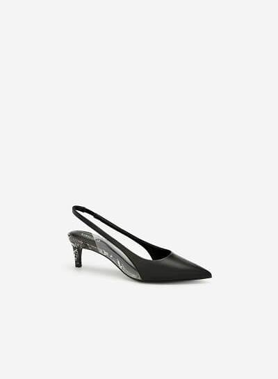 Giày Slingback Crystal Vân Da Rắn - BMN 0421 - Màu Đen