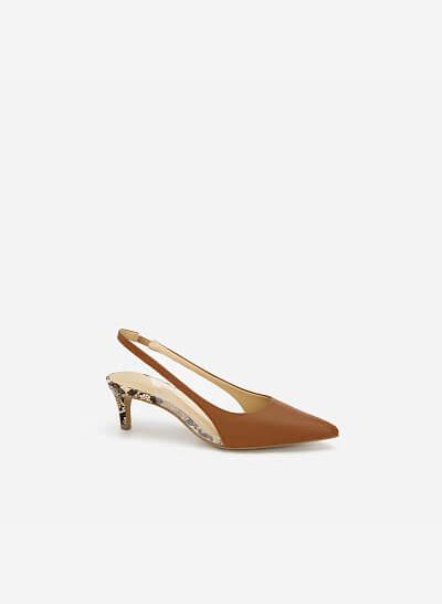Giày Slingback Crystal Vân Da Rắn - BMN 0421 - Màu Nâu