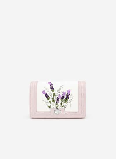 Túi Đeo Chéo Thêu Hoa Lavender - SHO 0165 - Màu Tím Nhạt