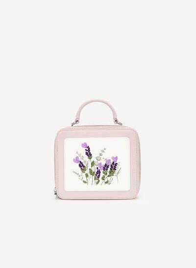Túi Hộp Thêu Hoa Lavender - SAT 0259 - Màu Tím Nhạt