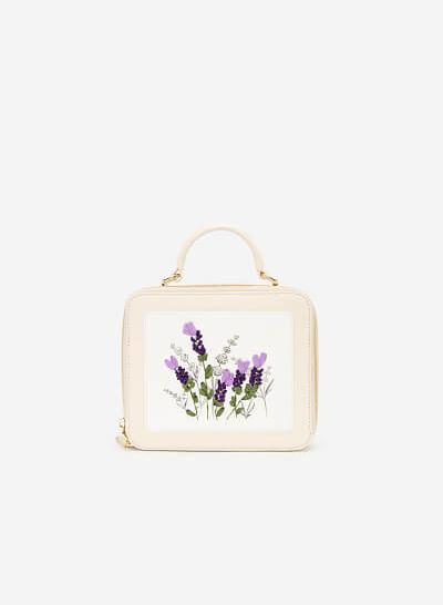 Túi Hộp Thêu Hoa Lavender - SAT 0259 - Màu Kem - VASCARA