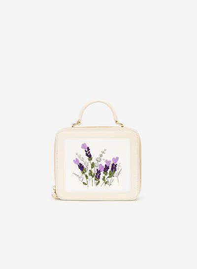 Túi Hộp Thêu Hoa Lavender - SAT 0259 - Màu Kem