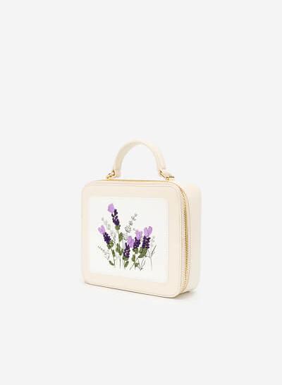 Túi Hộp Thêu Hoa Lavender - SAT 0259 - Màu Kem - VASCARA