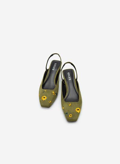 Giày slingback thêu hoa cúc - BMN 0453 - Màu xanh lá - VASCARA