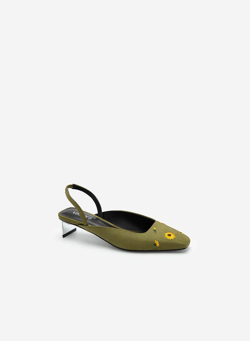 Giày Slingback Thêu Hoa Cúc - BMN 0453 - Màu Xanh Lá - VASCARA