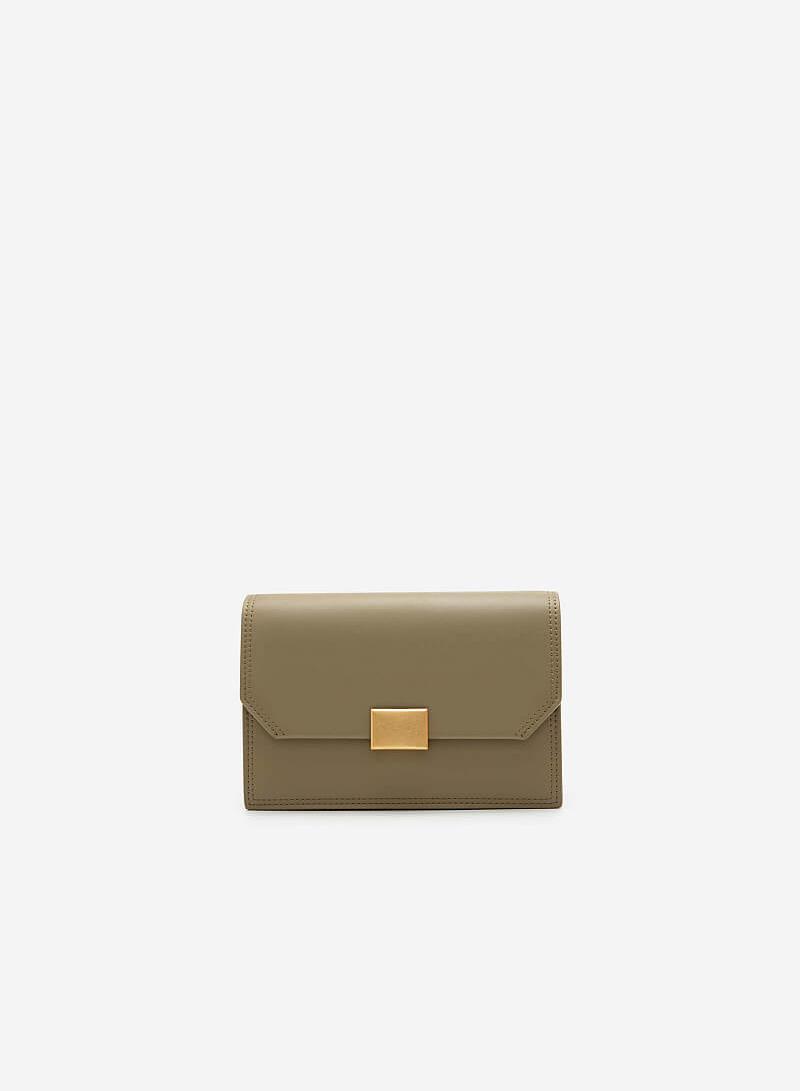 Túi Đeo Chéo Nắp Gập Khóa Cài Kim Loại - SHO 0172 - Xanh Olive