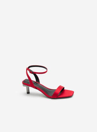 Giày Ankle Strap Gót Trụ Metallic - SDN 0680 - Màu Đỏ