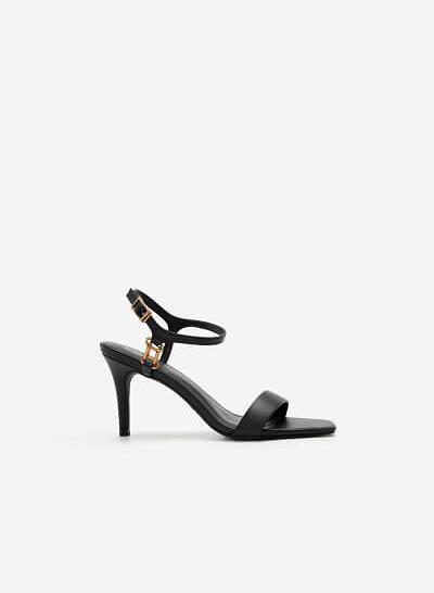 Giày Ankle Strap Mũi Vuông Quai Kim Loại - SDN 0677 - Màu Đen