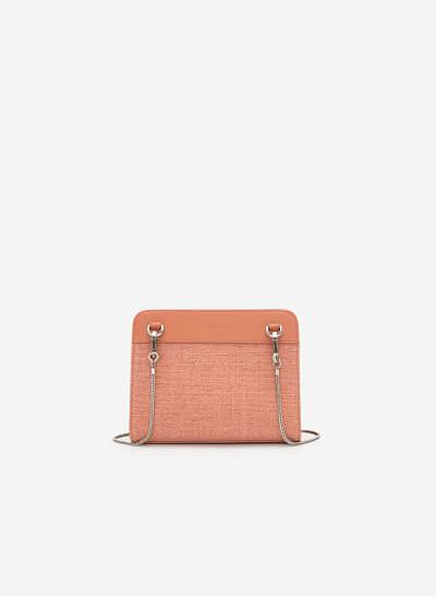 Túi Đeo Chéo Phối Vải Burlap Quai Kim Loại - SHO 0170 - Màu Cam