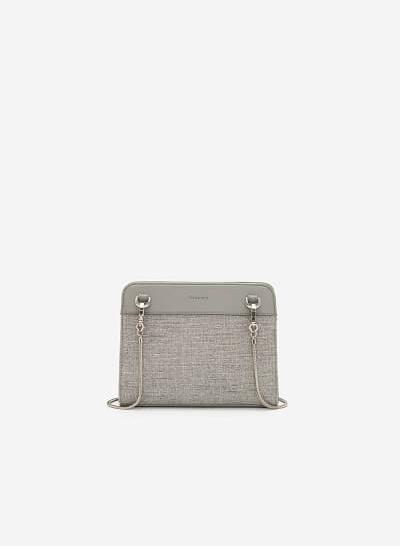 Túi Đeo Chéo Phối Vải Burlap Quai Kim Loại - SHO 0170 - Màu Xám