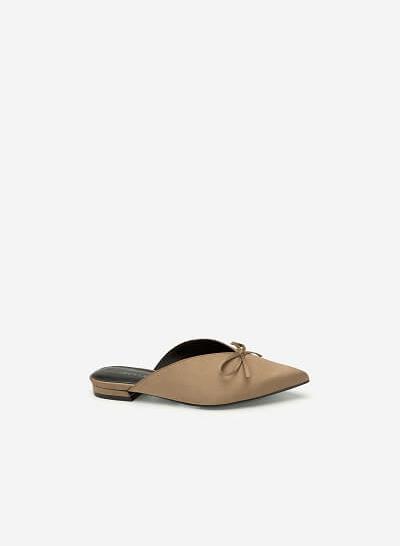 Dép Mules Satin Phối Nơ - DXP 0148 - Màu Be Đậm