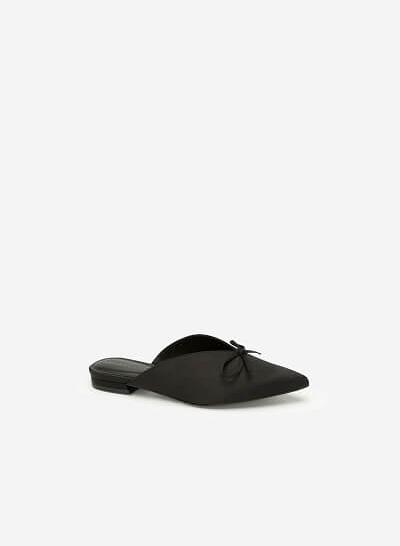 Dép Mules Satin Phối Nơ - DXP 0148 - Màu Đen