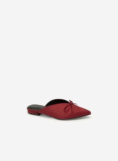 Dép Mules Satin Phối Nơ - DXP 0148 - Màu Đỏ Đậm