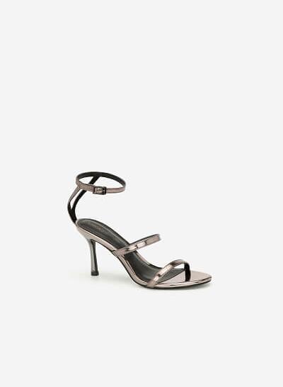Giày Cao Gót Ankle Strap Metallic - SDN 0659 - Màu Xám Khói Đậm