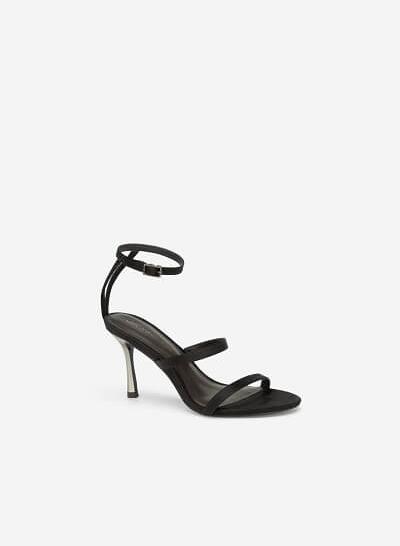 Giày Cao Gót Ankle Strap Satin Quai Ngang - SDN 0660 - Màu Đen