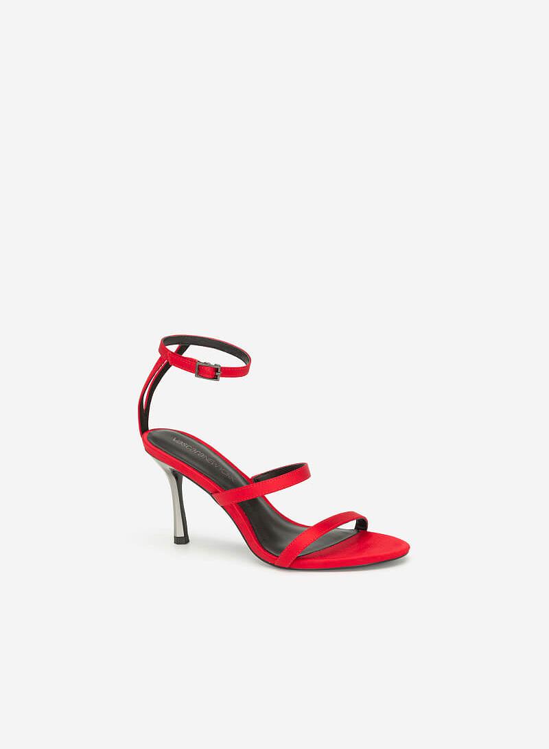 Giày Cao Gót Ankle Strap Satin Quai Ngang - SDN 0660 - Màu Đỏ