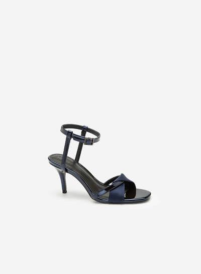 Giày Sandal Cao Gót Ankle Strap Phối Satin - SDN 0653 - Màu Xanh Navy
