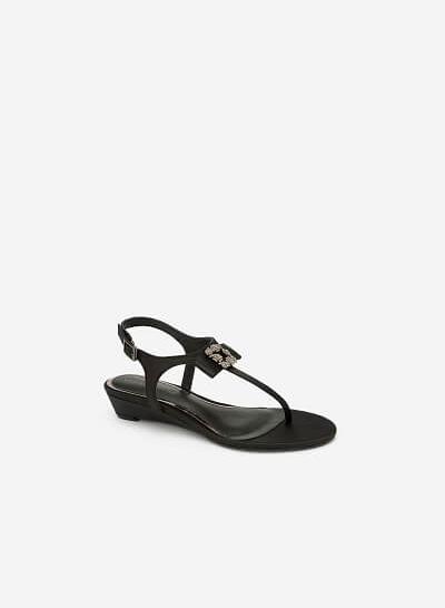 Giày Sandal T-strap Phối Nơ - SDX 0415 - Màu Đen