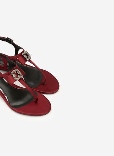 Giày Sandal T-strap Phối Nơ - SDX 0415 - Màu Đỏ Đậm - VASCARA